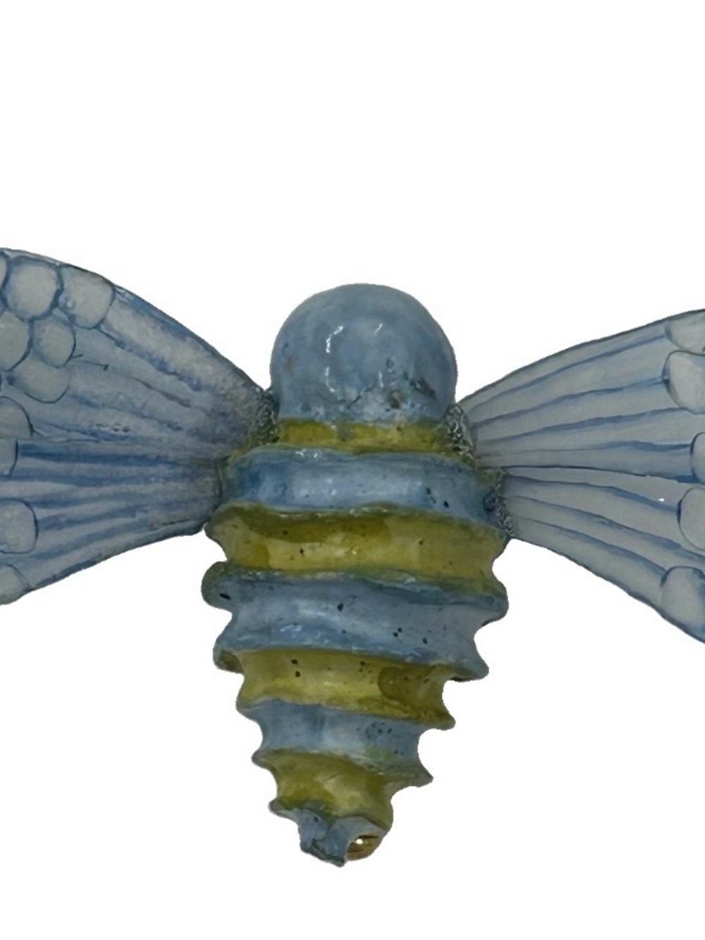 Hand-Painted Blue and Yellow Ceramic Bee Wall Sculpture
